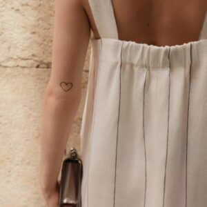 Linen Fugue Dress – Milk White with Grey Stripe