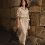 Linen Rhapsody Dress - Bronze White Stripes