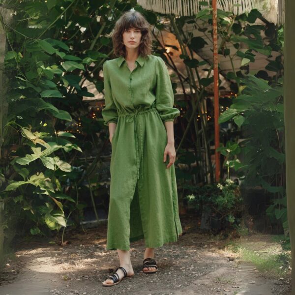 Linen Rhapsody Dress – Foliage Green