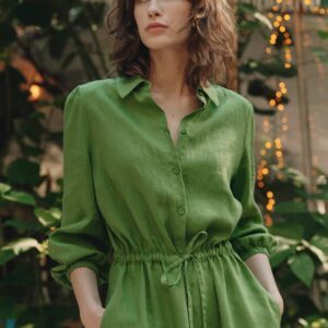 Linen Rhapsody Dress – Foliage Green