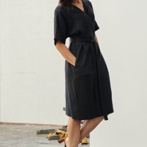 Linen Vine Dress – Black