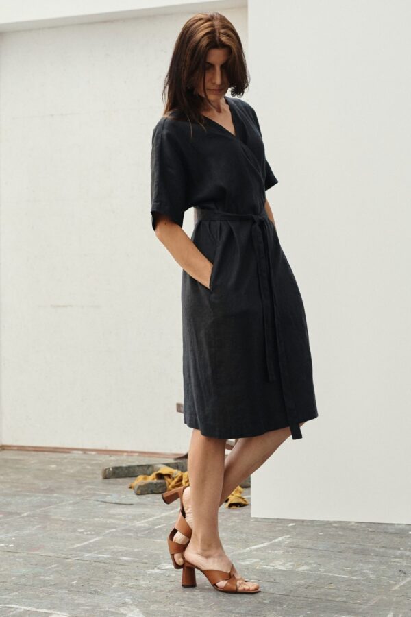 Linen Vine Dress – Black