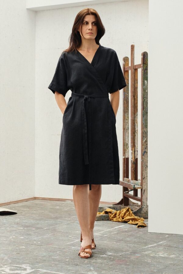 Linen Vine Dress – Black