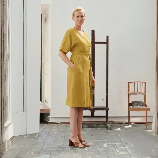 Linen Vine Dress – Lemon Curry