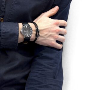 Padstow Silver and Braided Leather Bracelet – Coal Black