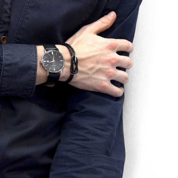 Padstow Silver and Braided Leather Bracelet – Dark Brown