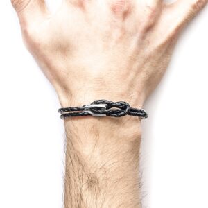 Padstow Silver and Braided Leather Bracelet – Coal Black