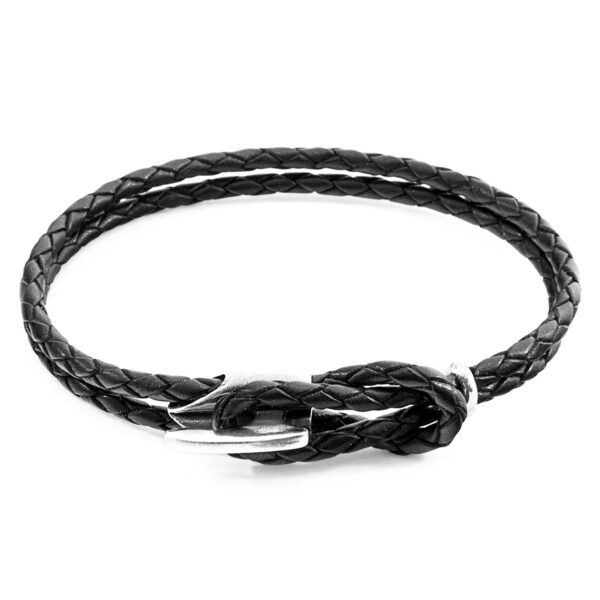 Padstow Silver and Braided Leather Bracelet – Coal Black