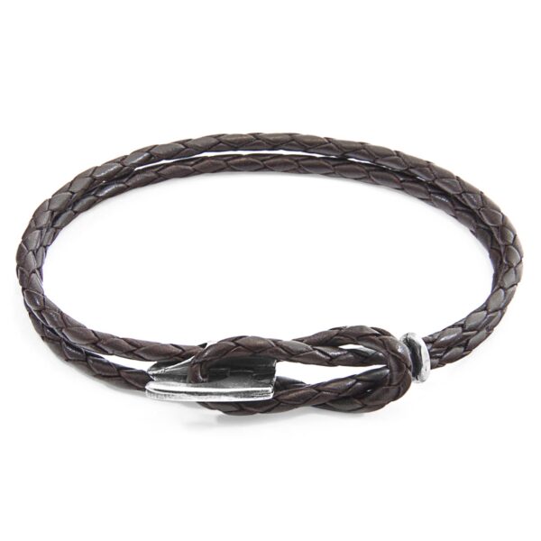 Padstow Silver and Braided Leather Bracelet – Dark Brown