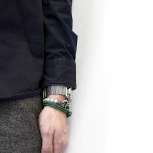 Padstow Silver and Braided Leather Bracelet – Fern Green