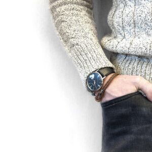 Padstow Silver and Braided Leather Bracelet – Light Brown