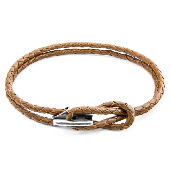 Padstow Silver and Braided Leather Bracelet – Light Brown