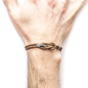 Padstow Silver and Braided Leather Bracelet – Light Brown