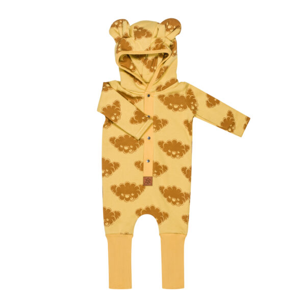 Eared Jumpsuit for Babies and Kids – Yellow with Clouds