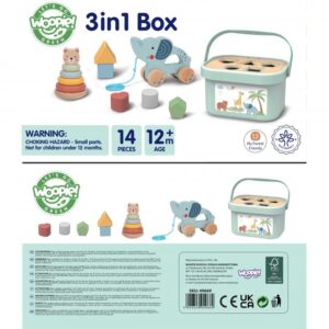 3in1 Toy Box – Sorting Blocks, Stackable Pyramid and Elephant On Wheels