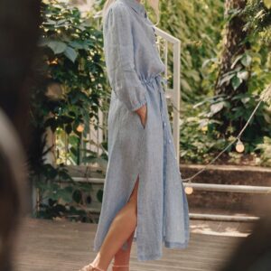 Linen Rhapsody Dress – Blue White Stripes