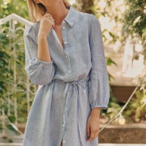 Linen Rhapsody Dress – Blue White Stripes