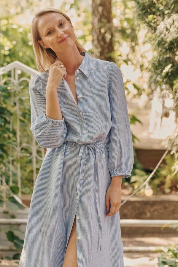 Linen Rhapsody Dress – Blue White Stripes