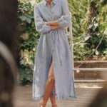 Linen Rhapsody Dress - Blue White Stripes