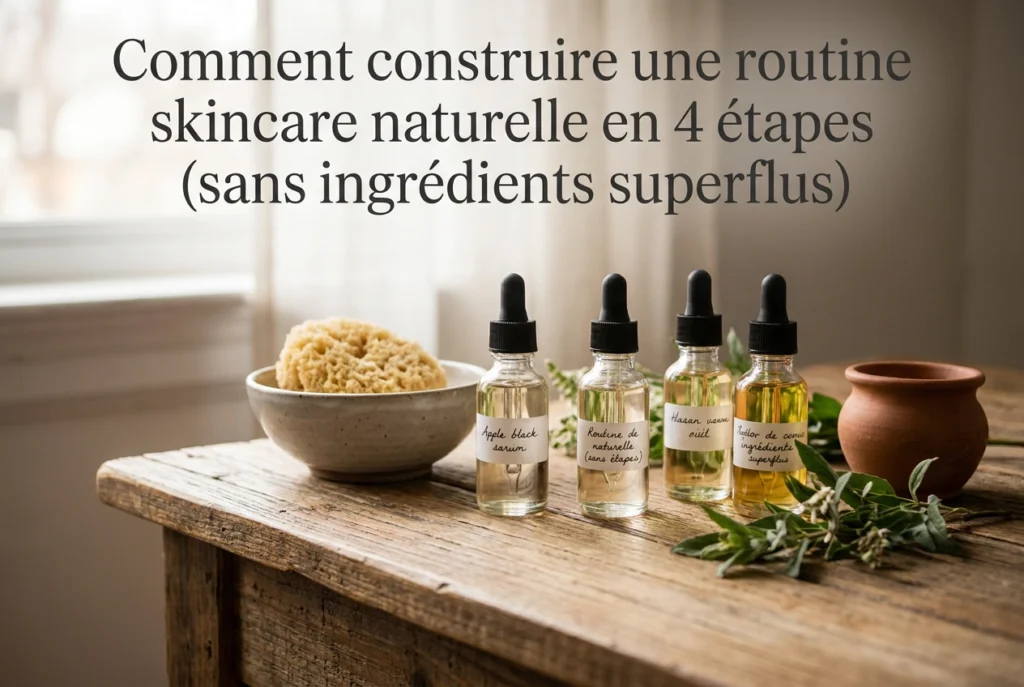 Professional header image for step-by-step guide: Comment construire une routine skincare naturelle en 4 ét...