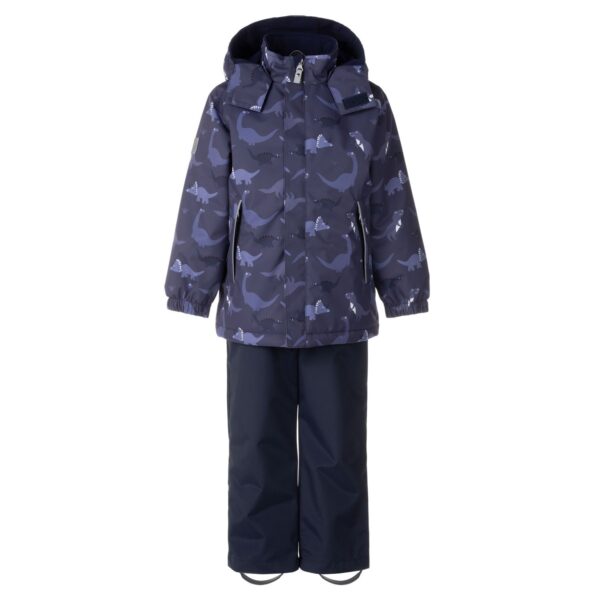 Blue Dinosaur Print Spring/Autumn Jacket and Dungaree Trousers Set