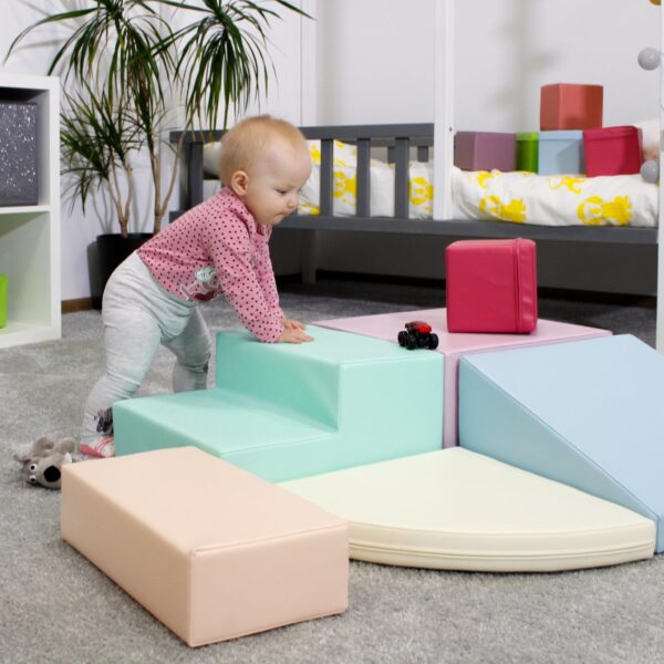 Soft Play 5 Foam Block Set – Light Pastel Corner Climber