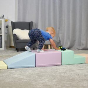 Soft Play 5 Foam Block Set – Light Pastel Corner Climber
