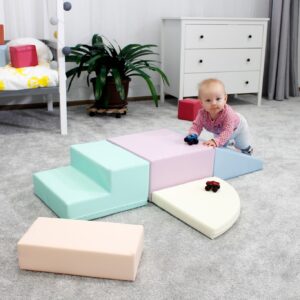 Soft Play 5 Foam Block Set – Light Pastel Corner Climber