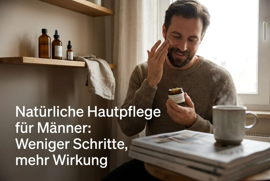 Professional header image for educational tutorial: Natürliche Hautpflege für Männer: Weniger Schritte, mehr ...