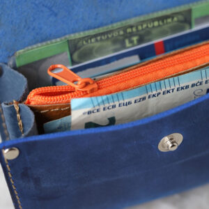 FRIDAY Leather Wallet with Zip Coin Pocket – Blue
