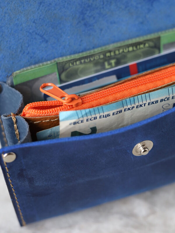 FRIDAY Leather Wallet with Zip Coin Pocket – Blue
