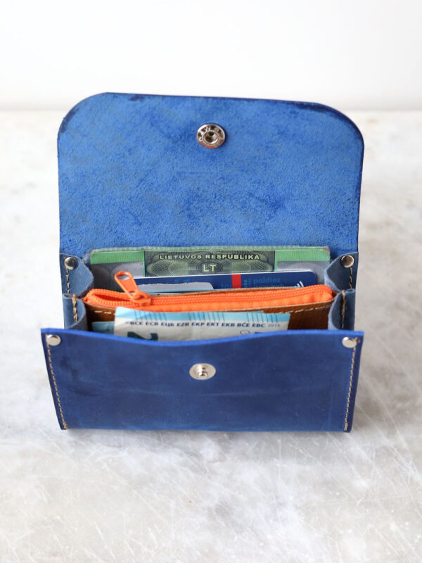 FRIDAY Leather Wallet with Zip Coin Pocket – Blue
