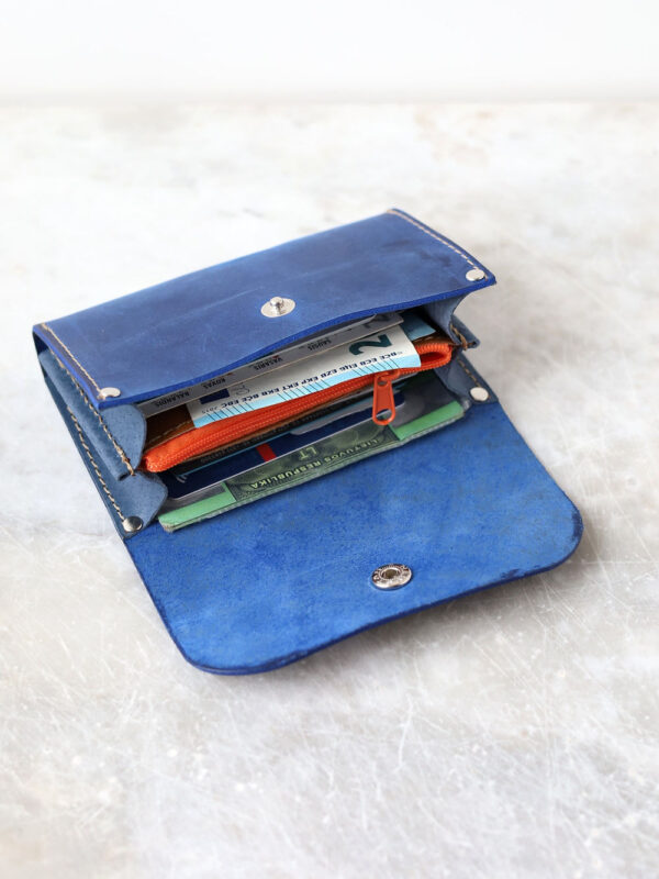 FRIDAY Leather Wallet with Zip Coin Pocket – Blue