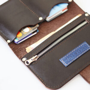SATURDAY Leather Wallet with Zip Coin Pocket – Chocolate Brown