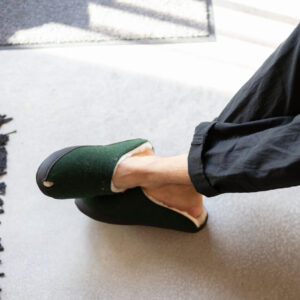 TOKU Brussels Slippers with Lambswool Lining – Dark Green