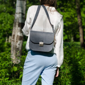 Natural Leather Saddle Bag Large – Grey