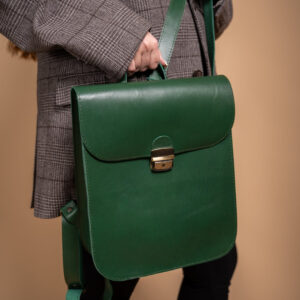 Natural Leather Saddle Backpack – Green