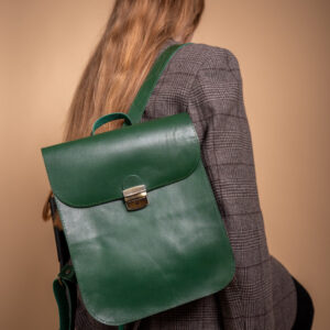 Natural Leather Saddle Backpack – Green