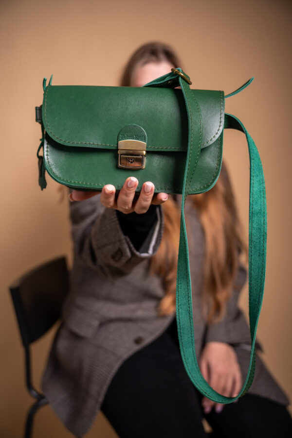 Natural Leather Saddle Bag Mini – Green
