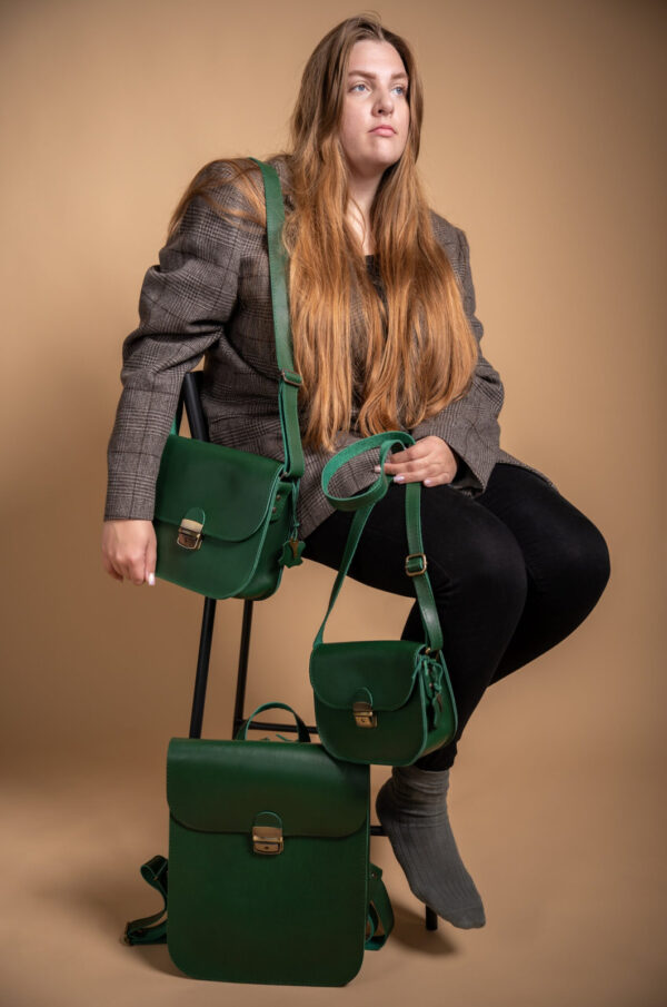 Natural Leather Saddle Backpack – Green