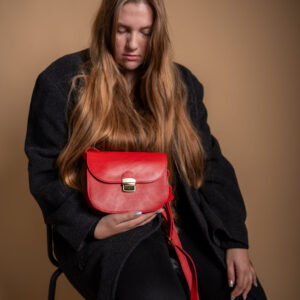 Natural Leather Saddle Bag Medium – Red