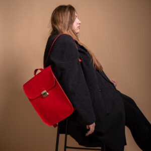 Natural Leather Saddle Backpack – Red