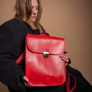 Natural Leather Saddle Backpack – Red