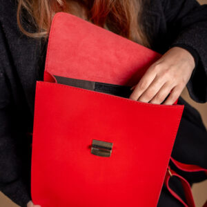 Natural Leather Saddle Backpack - Red