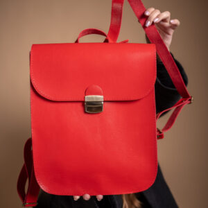 Natural Leather Saddle Backpack – Red