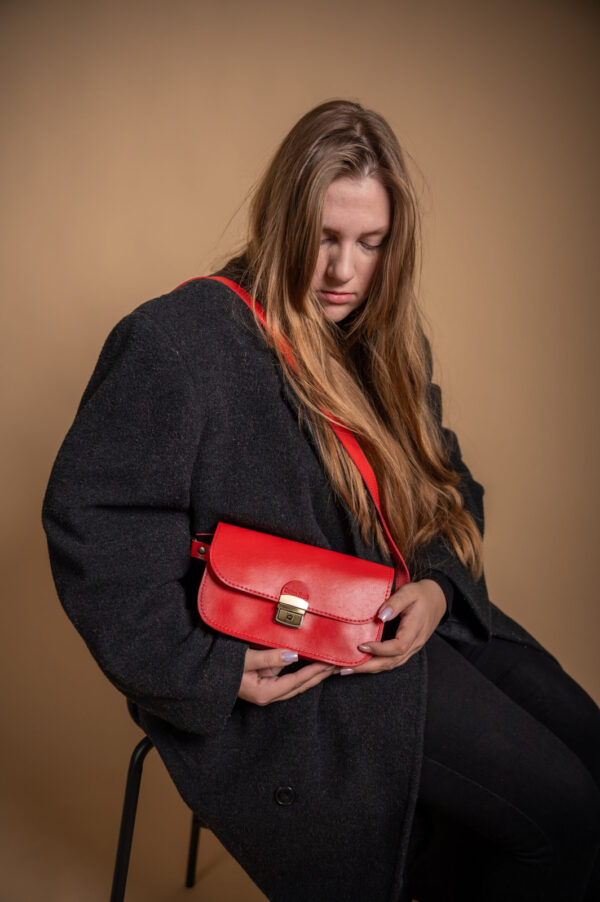 Natural Leather Saddle Bag Mini – Red