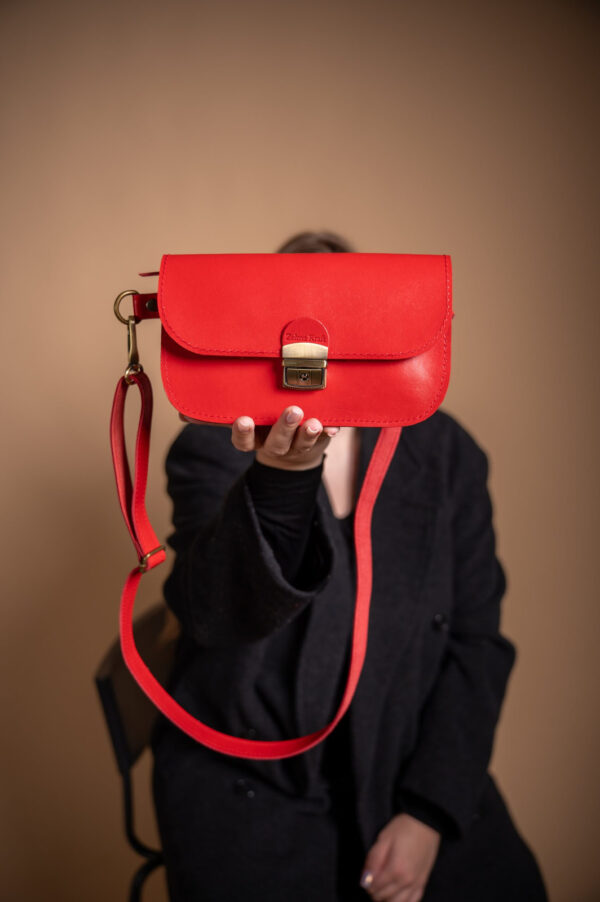 Natural Leather Saddle Bag Mini – Red