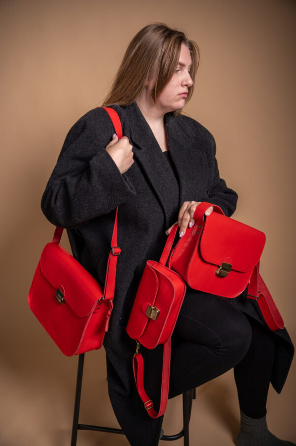 Natural Leather Saddle Bag Mini – Red