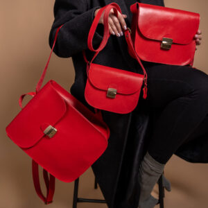 Natural Leather Saddle Bag Medium – Red