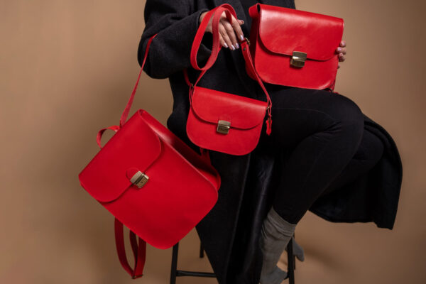 Natural Leather Saddle Bag Medium – Red